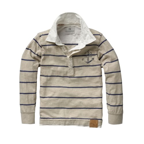 Scotch & Soda - Boys Long Sleeve Striped Granddad Sailor Tee with Collar Grey 10
