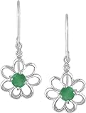 10K White Gold .01 ctw Diamond and Emerald Flower Earrings