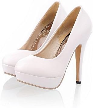 VogueZone009 Gilrs Closed Round Toe High Heel Platform PU Soft Material Solid Pumps, White, 6.5 B(M) US