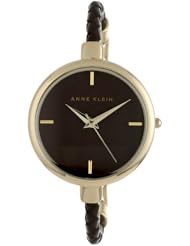 Anne Klein Womens AK/1198BNBN Gold-Tone Brown Braid Leather Strap Watch
