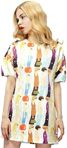Elf Sack Womens Summer T-shirt Round Neck Puff Sleeve Loose Printing X-Large Size