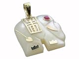 White Mother Of Pearl Small Lucky Elephant Pendant with Ruby Eye, 14k Gold