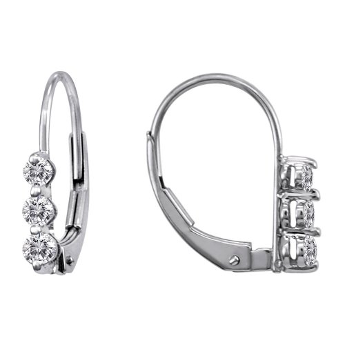 10k White Gold Diamond 3-Stone Earrings (1/4 cttw, H-I Color, I2-I3 Clarity)