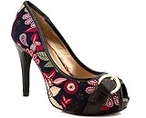 CANVAS FLOWER PEEP TOE HEEL