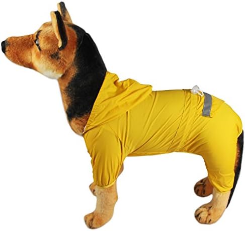 Mewowpet Waterproof Reflective Stripe Dog Raincoat with Hood (Yellow,M)