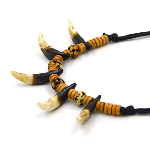 HZMAN Unisex Wolf Tooth Pendant Prehistoric Caveman Tribal Prayer