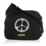 Diaper Dude Black Faux Suede Guitar Peace Messenger Diaper Bag