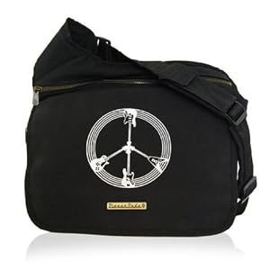 Diaper Dude Black Faux Suede Guitar Peace Messenger Diaper Bag