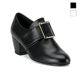 PILGRIM-14, Blk Pu Women's Pilgrim Shoe W/Gold Buckle, 2