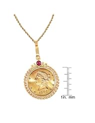 $10 Liberty Gold Piece Eagle Coin in 14k Gold Twisted Rope Bezel w/Ruby (18" - 14k Gold Rope Chain)