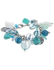 Ocean Blue Faceted Cut Glass and Silver Tone Metal Charm Bracelet, 7.5"