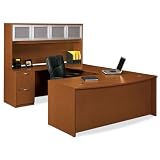 Contemporary Laminate Bowfront UDesk with Left Bridge and Glass Door Hutch