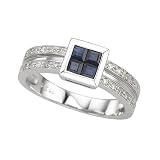 14K White Gold 0.14 ct. Diamond with 3/8 ct. Square Shaped Sapphire Ring