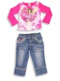 Lipstik - Girls Long Sleeved Capri Set, Denim, Fuschia