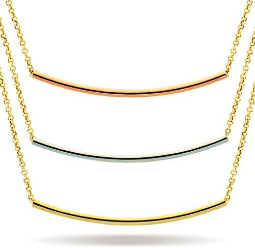 Everyday Layering Triple Tube Necklace, Gold Bar Pendant, Minimalist Modern Jewelry Gold Tone