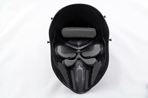 Ys Outdoorsport Chastener Ear-protective Full Face Airsoft Paintball Mask for Halloween Party Cs Wargame Field Game Cosplay Movie Prop (Black-Silver)