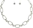 Silver Flower and Square Link Necklace & Earrings Set Fashion Jewelry