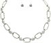 Silver Flower and Square Link Necklace & Earrings Set Fashion Jewelry