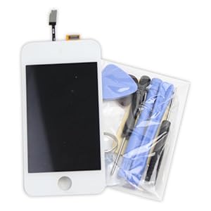 Fosmon Replacement Digitizer And Touch Screen Lcd Assembly With White Home Button And White Plastic Round Holder For White Apple Ipod Touch 4th Generation