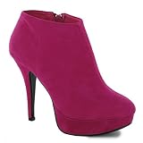 W83 Womens Fuchsia Suede Platform Ankle Boots Sizes 3-8