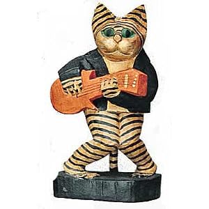 All Natural Handmade, Handpainted Cat Figurines, Guitar by Cozee World