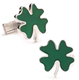 4-Leaf Clover Luck Silver Green Cufflinks Cuff Links