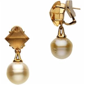 Golden South Sea Cultured Pearl and Genuine Citrine Earrings