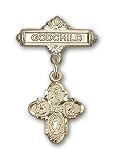14kt Gold Baby Badge with 4-Way Charm and Godchild Badge Pin