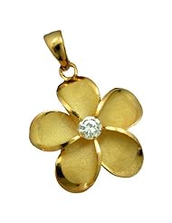 925 Silver Yellow Gold Plated 15mm Plumeria Pendant Hawaiian Silver Jewelry