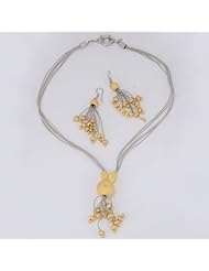 Sterling Silver Gold Plated Textured Beads Oxidized Mesh Necklace Earrings Jewelry Set