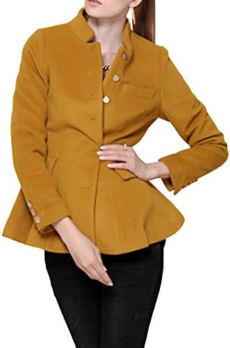 IDNS Women's New Fashion Ruffels Lapel Slim Woolen Winter Outercoat Jacket XL Wheat