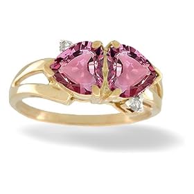 14K Yellow Gold Genuine Heart Pink Tourmaline and Diamond Ring by Jewels For Me