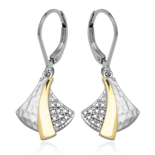 Sterling Silver Matte Finish Diamond-Accent Sail Lever Back Earrings