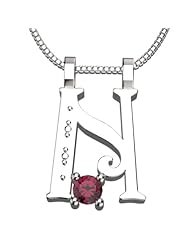 Sterling Silver Letter N - January Garnet Birthstone 18 Inch Necklace