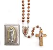 Specialty Rosary - Our Lady of Guadalupe Rosary and Plaque Set - 4mm Wood Beads - 22in. Chain - IMPORTED FROM ITALY