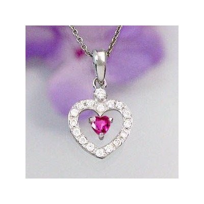 [ジュエリーピュアラブ工房]Purelove ルビー&ダイヤモンド&K18WG ハートネックレス