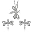 Sterling Silver Cubic Zirconia Dragonfly Earring and Necklace Set