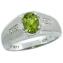 10k White Gold Satin Design Men's Ring, w/ Brilliant Cut Diamonds & Oval Cut (8x6mm) Peridot Stone, 3/8" (9.5mm) wide, size 11