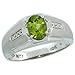 10 Karat Weissgold Satin Design Herren Ring, mit Brilliantschliff Diamanten & Ovalschliff (8x6mm) Peridot Stein, (9.5mm) breit