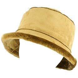 Winter Ladies Faux Fur Suede Crusher Crushable Foldable Bucket Ski Hat Cap Camel