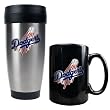 MLB Los Angeles Dodgers Stainless Steel Travel Tumbler and Black Ceramic Mug Set (Primary Logo)