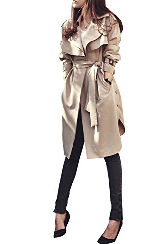 Komene Women's Elegant Long Sleeve Open Front Drape Deisigned Trench Coat