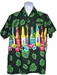 Men's Hawaiian Shirt-Beer Bottles Band on Green
