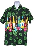 Men's Hawaiian Shirt-Beer Bottles Band on Green
