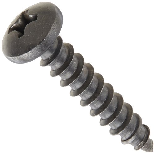 18-8 Stainless Steel Sheet Metal Screw, Black Oxide Finish, Pan Head, Phillips Drive, Type A, #10-12 Thread Size, 1