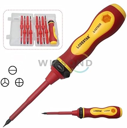 Wiysond 8 in 1 Useful Portable Handheld Multi-Function Insulation Screwdriver Screw Driver Set Red Phillips Slotted Tri-wing 3 types