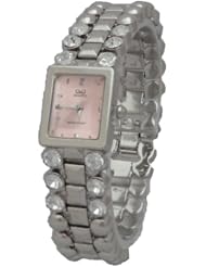 Q and Q Women Analog Watch Silver Band with Pink Dail