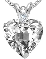 Tommaso Design(tm) Heart Shape 8mm Genuine White Topaz and Diamond Heart Pendant