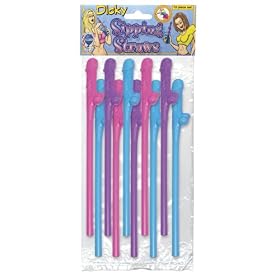 Pipedream Products Dicky Sipping Straws 10-Pack, Assorted Colors