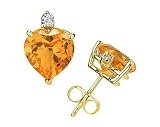 10mm Heart Citrine and Diamond Stud Earrings in 14K Yellow Gold